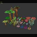 Cartoon Scene With Orange Trunk Palms Green Cacti And Red Rocks