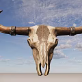 Artistic Bull Skull Sculpture With Intricate Carvings And Decorated Horns