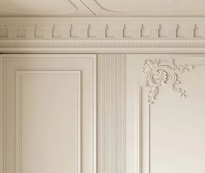 Elegant Plaster Molding Decoration On Wall 3d model