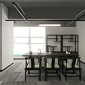 Modern Office Interior Design With Meeting Table Chairs Bookshelf Sofa And Patterned Carpet