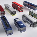 Colorful Various Types of Buses Including Double Decker and Coaches on White Background