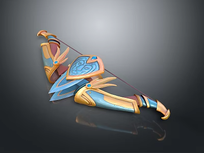 Intricately Designed Fantasy Bow Weapon With Blue And Gold Decorative Elements 3d model