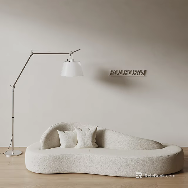 Modern Beige Multi Seater Sofa With Floor Lamp And Poliform Wall Sign 3d model 