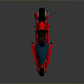 Red Three Wheeled Motorcycle With Blue Windshield And Brown Seat Sleek Design
