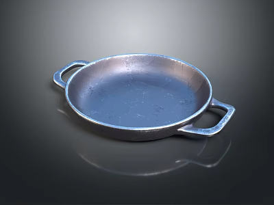 Durable Metal Frying Pan With Two Handles Ideal For Home Kitchen Cooking 3d model