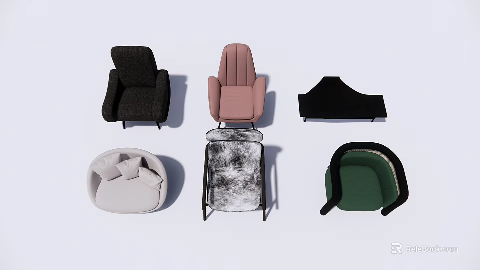 Modern Single Seater Sofas in Black Pink Beige Green with Stylish Armrests and Backrests 3d model 