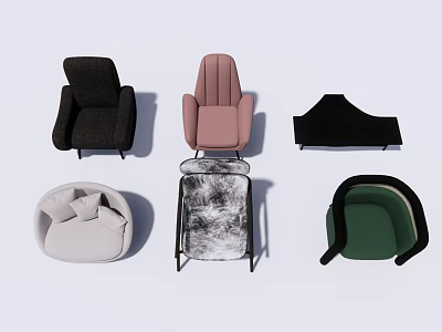 Modern Single Seater Sofas in Black Pink Beige Green with Stylish Armrests and Backrests 3d model