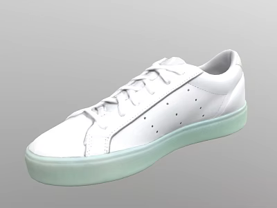 White Casual Sneakers With Light Green Sole And Breathable Perforations 3d model