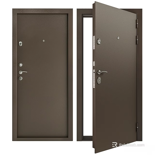 Modern Metal Swing Door With Security Lock And Sleek Exterior Design 3d model 