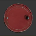 Red Metallic Oil Barrel With Vintage Design On Dark Reflective Background