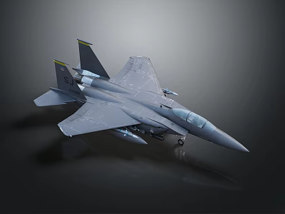 Gray Fighter Jet Model With Twin Tail Fins And Weapon Attachments On Dark Background 3d model