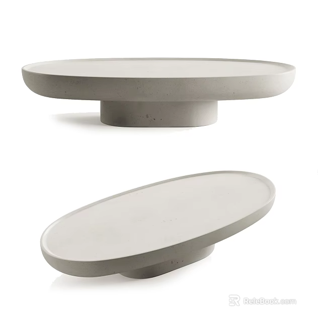 Modern Minimalist Concrete Coffee Table With Round Oval Sleek Design 3d model