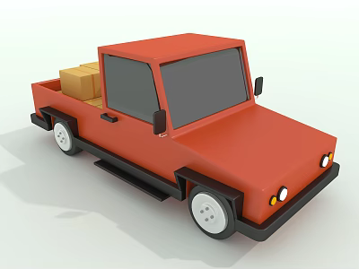 Red Compact Utility Vehicle With Cardboard Boxes In Cargo Bed 3d model