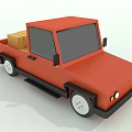 Red Compact Utility Vehicle With Cardboard Boxes In Cargo Bed