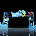 Creative Blue Event Gateway With Decorative Structural Frame And Brand Logos