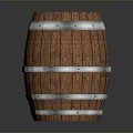 Wooden Barrel With Natural Wooden Texture And Silver Metal Hoops For Home Storage And Decor