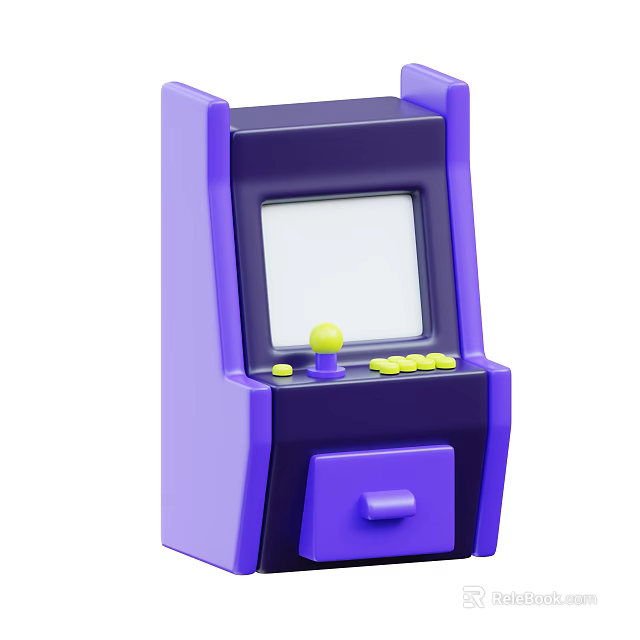 Purple Arcade Machine With Classic Screen Joystick And Yellow Buttons Design 3d model 
