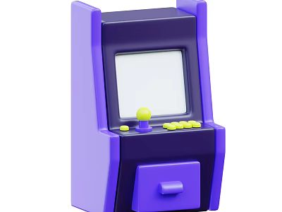 Purple Arcade Machine With Classic Screen Joystick And Yellow Buttons Design 3d model