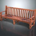 Wooden Outdoor Bench With Slatted Backrest And Armrests For Garden Seating