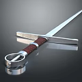Traditional Weapon Sword With Silver Blade Red Leather Hilt And Metal Crossguard On Shiny Surface