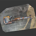 Orange Excavator Scale Model With Track Marks On Muddy Platform
