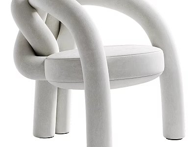 Modern Minimalist Accent Chair With Curved Knot Design And Light Beige Upholstered Fabric 3d model