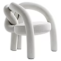 Modern Minimalist Accent Chair With Curved Knot Design And Light Beige Upholstered Fabric