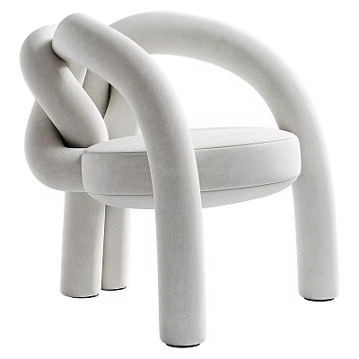 Modern Minimalist Accent Chair With Curved Knot Design And Light Beige Upholstered Fabric 3d model