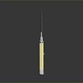 Sharp Weapon Knife With Yellow Handle And Long Slender Blade Isolated On Gray Background