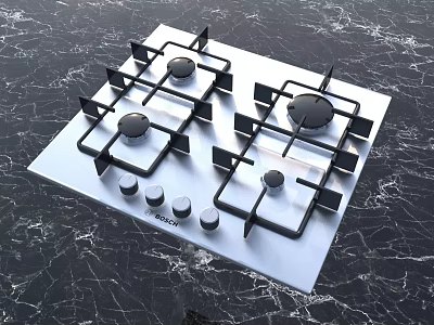 Stainless Steel Gas Cooktop Kitchen Appliance With Four Burners And Control Knobs 3d model