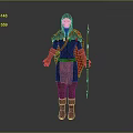 Archer Character In Blue Red Robe With Spear And Wolf Companion Standing