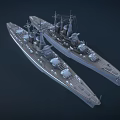 Detailed Warship Models Displayed Side by Side With Intricate Design Features 3d model