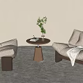 Cozy Casual Sofa Set with Fluffy Fabric Sofas Wooden Legs Small Table Potted Plant and Blanket