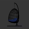 Modern Hanging Chair With Black Metal Frame Mesh Design And Blue Cushion