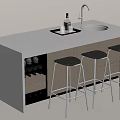 Modern White Bar Counter With Sink Faucet Tray Wine Bottles And Bar Stools