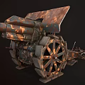 Old Military Artillery Weapon With Long Barrel Camouflage Paint And Wheel Carriage