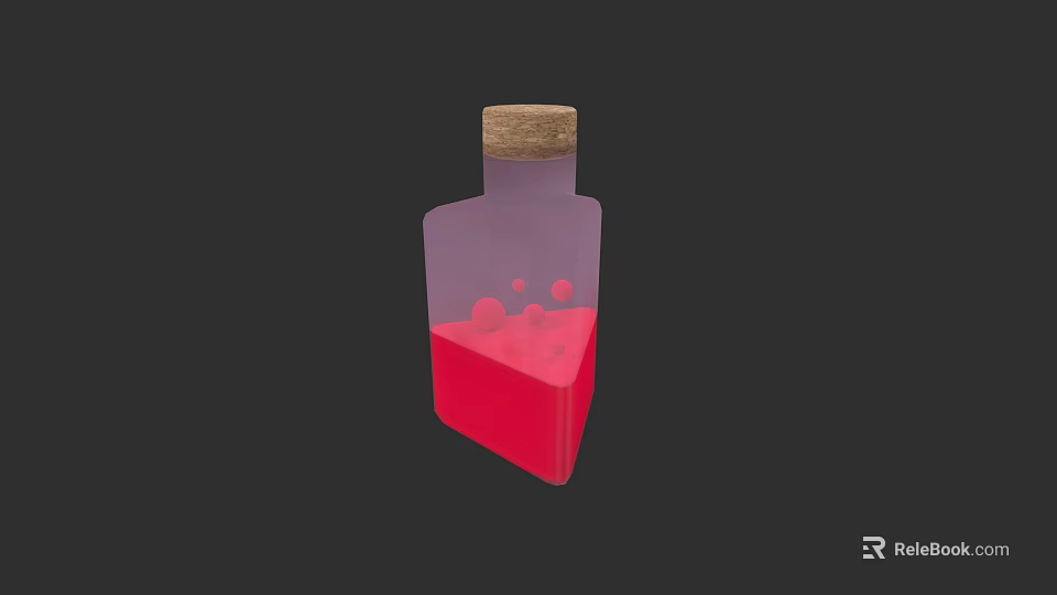 Elegant Perfume Cosmetic Container With Transparent Bottle Cork Stopper And Red Liquid Bubbles 3d model 