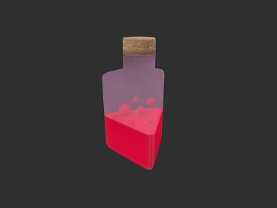 Elegant Perfume Cosmetic Container With Transparent Bottle Cork Stopper And Red Liquid Bubbles 3d model