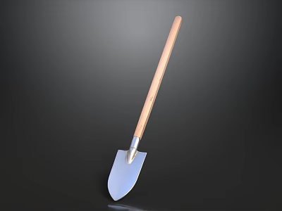 Sturdy Garden Shovel With Silver Metal Blade And Wooden Handle On Black Background 3d model