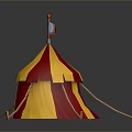 Modern Circus Tents Display With Red White Yellow Colors And Flags