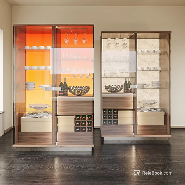 Modern Wine Cabinet With Glass Doors And Storage For Wine Bottles Glasses Plates And Bowls 3d model 