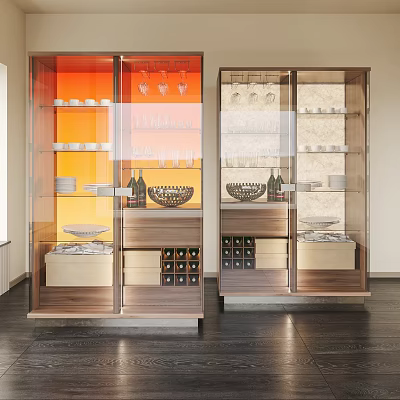 Modern Wine Cabinet With Glass Doors And Storage For Wine Bottles Glasses Plates And Bowls 3d model