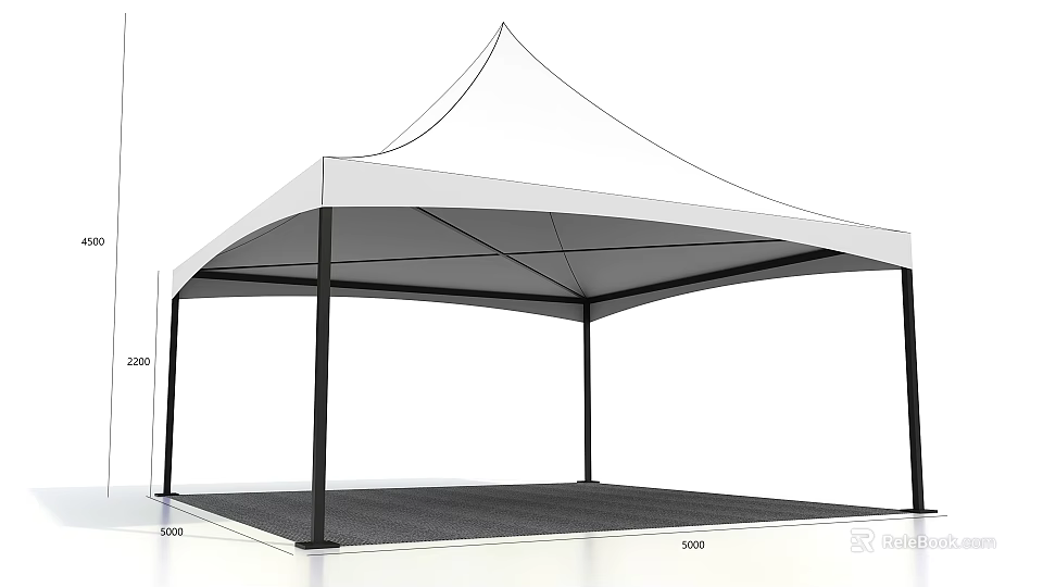 White Canopy Tent with Black Metal Frame and Spacious Structure for Outdoor Events 3d model 
