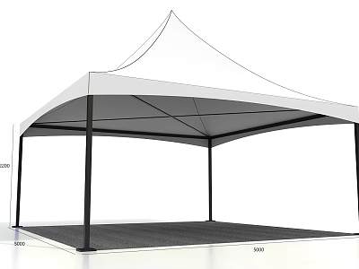 White Canopy Tent with Black Metal Frame and Spacious Structure for Outdoor Events 3d model