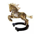 Golden Horse Decorative Ornament Set With Intricate Hollow Design And Black Base