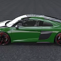 Green Sleek Sports Car With Black Stripes Red Rims And Aerodynamic Design