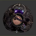 Enchanted Decorative Potion Bottle With Metallic Filigree Leather Handle And Colorful Glow