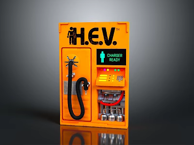 Orange H.E.V. Charger Panel With Ready Display And Charging Hose 3d model