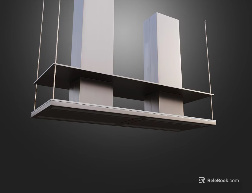 Modern Stainless Steel Kitchen Range Hood With Hanging Shelf Design 3d model 