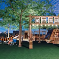 Scenic Camping Site With Trees Hammocks Picnic Area Folding Chairs And Tent For Relaxing